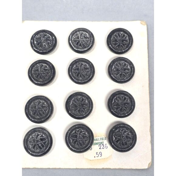 Vintage Glass Buttons Carded Black Set of 12 Iridescent 3/4 inch - Picture 4 of 5
